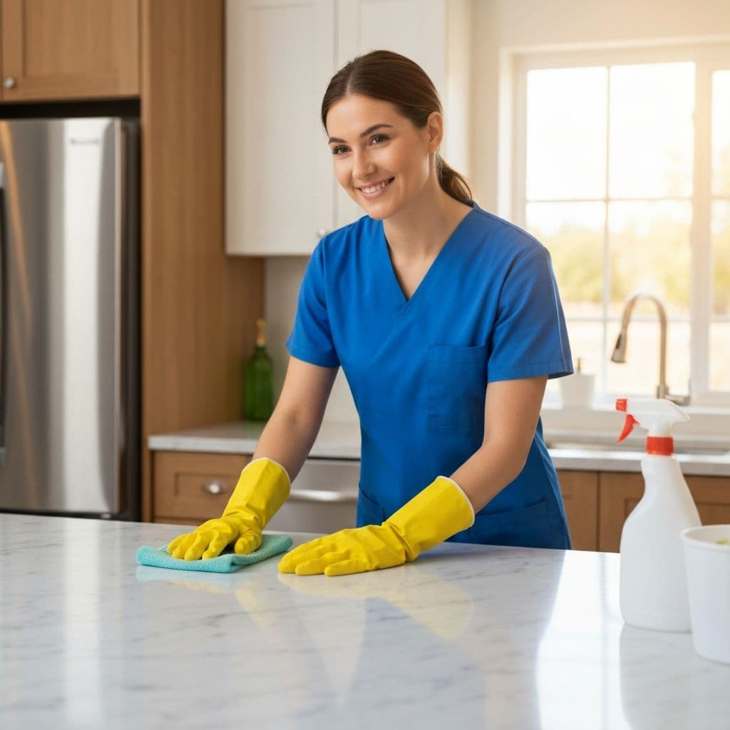 Professional cleaner at work in a Galveston Bay Area home